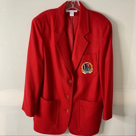 Vintage 90’s The Limited Wool Red Blazer Crest M - Picture 2 of 9